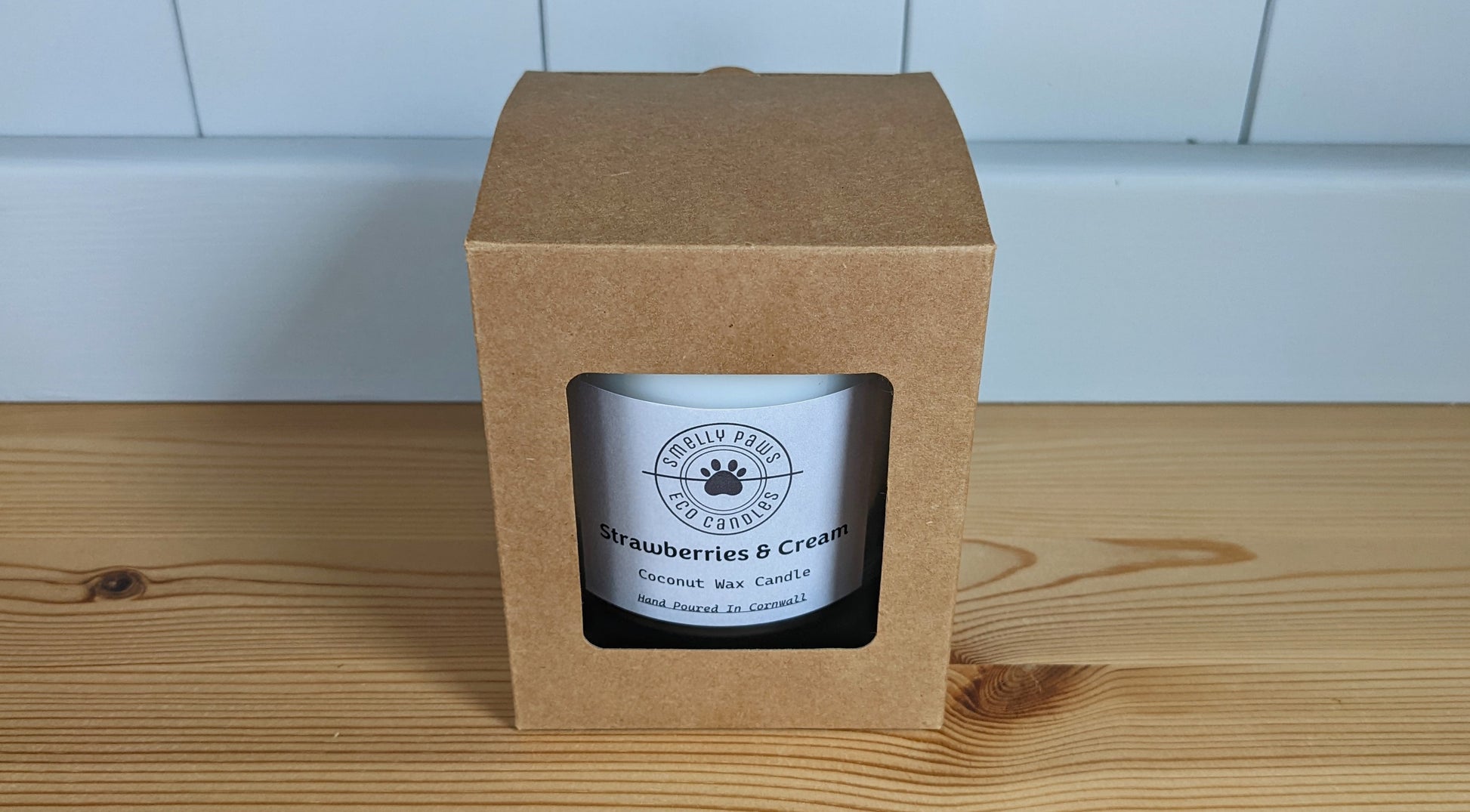 Strawberries and Cream candle in a cardboard presentation box 